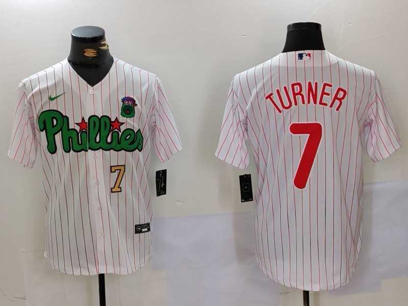 Men%27s Philadelphia Phillies #7 Trea Turner White Green Cool Base Stitched Jerseys